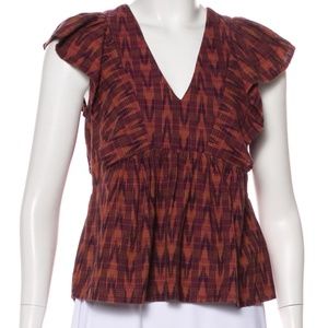 Brown Patterned Ruffle Top Size: S | US 4